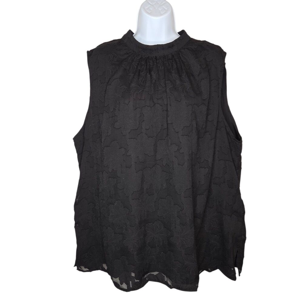 BloomChic Plus Size Black Floral Textured Mock Neck Blouse Top Lined 22-24 3X